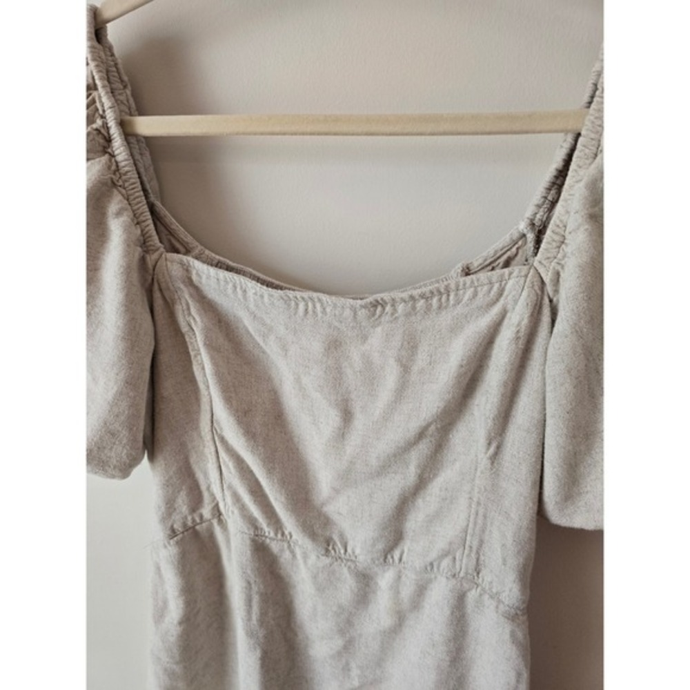 Abercrombie & Fitch Mini Dress Square‎ Neck Puff Sleeve Smocked Beige XL - Picture 5 of 11